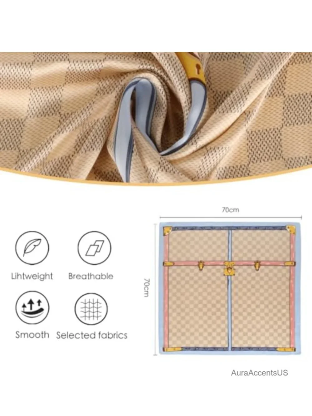 Silk-Like Square Scarf, 27.5x27.5in, Classic Pattern Bandana for Hair, Head,